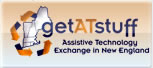 getatstuff logo: New England states with recycling arrows. "Assistive Technology Exchange in New England"