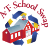 AT School Swap logo with school house surrounded by recycling arrows