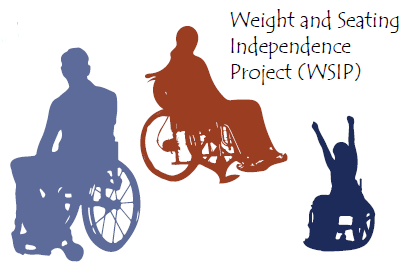 Weight and Seating Independence Project (WSIP) logo with silhouettes of men and women in wheelchairs, one with fists in the air.