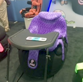 Playful bean-bag style chair with purple plush supportive seating and optional activity tray.