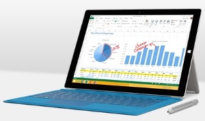 Surface Pro 3 with stylus and keyboard/cover. 